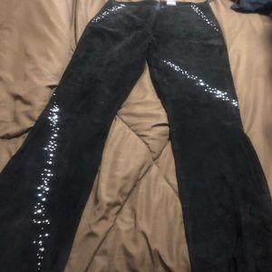 Leather pants with rhinestones